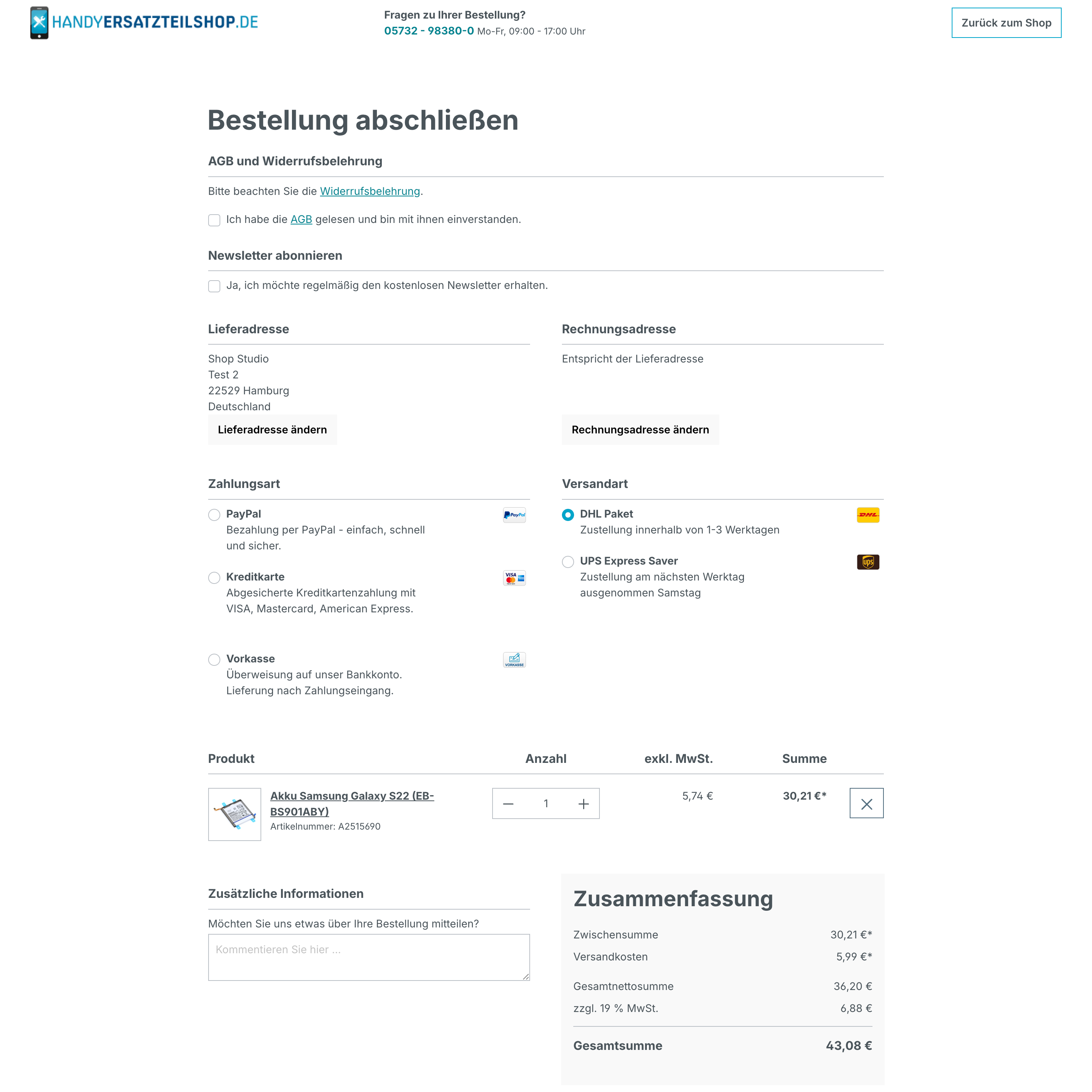 Vorher – Checkout