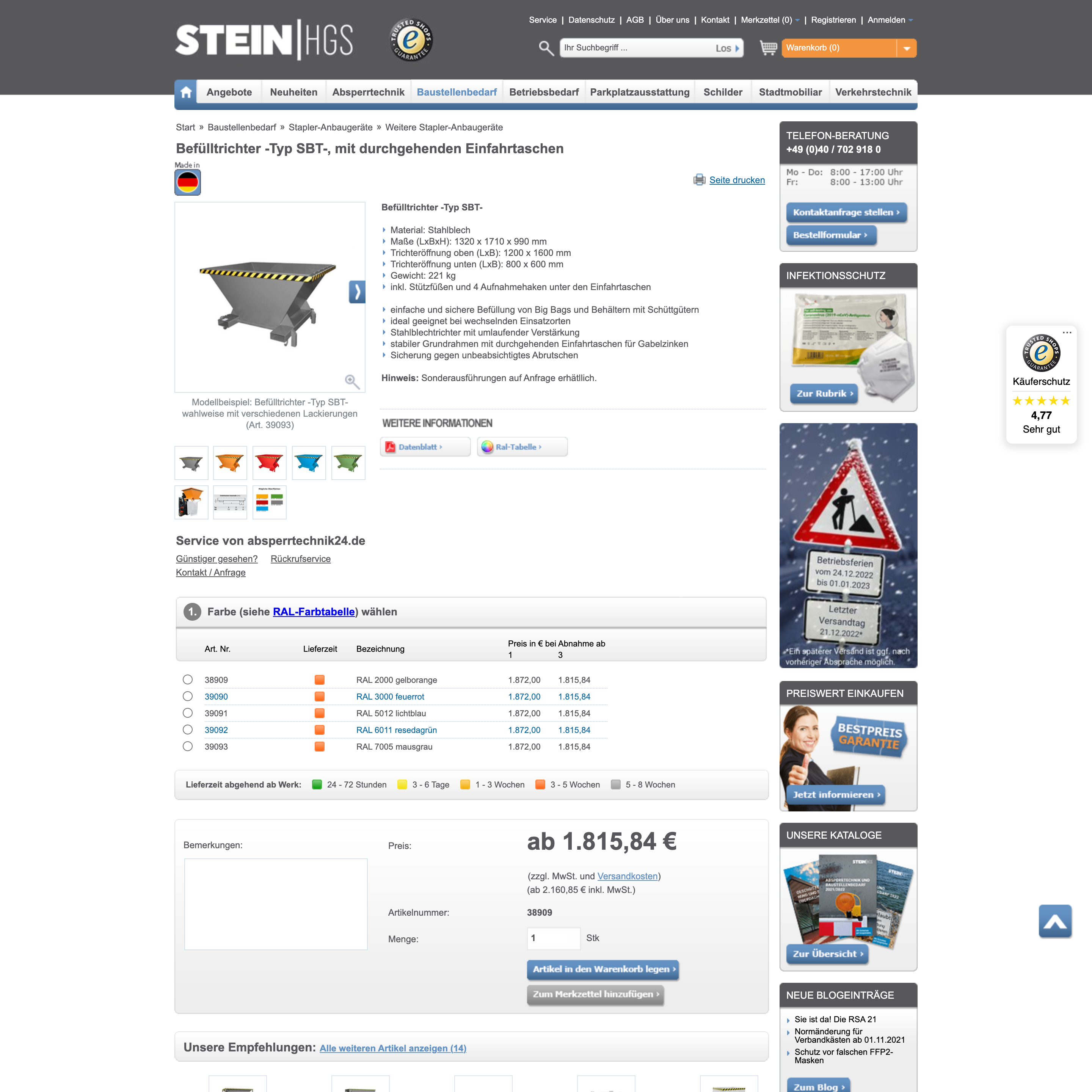 Alte Produktdetailseite (Desktop)