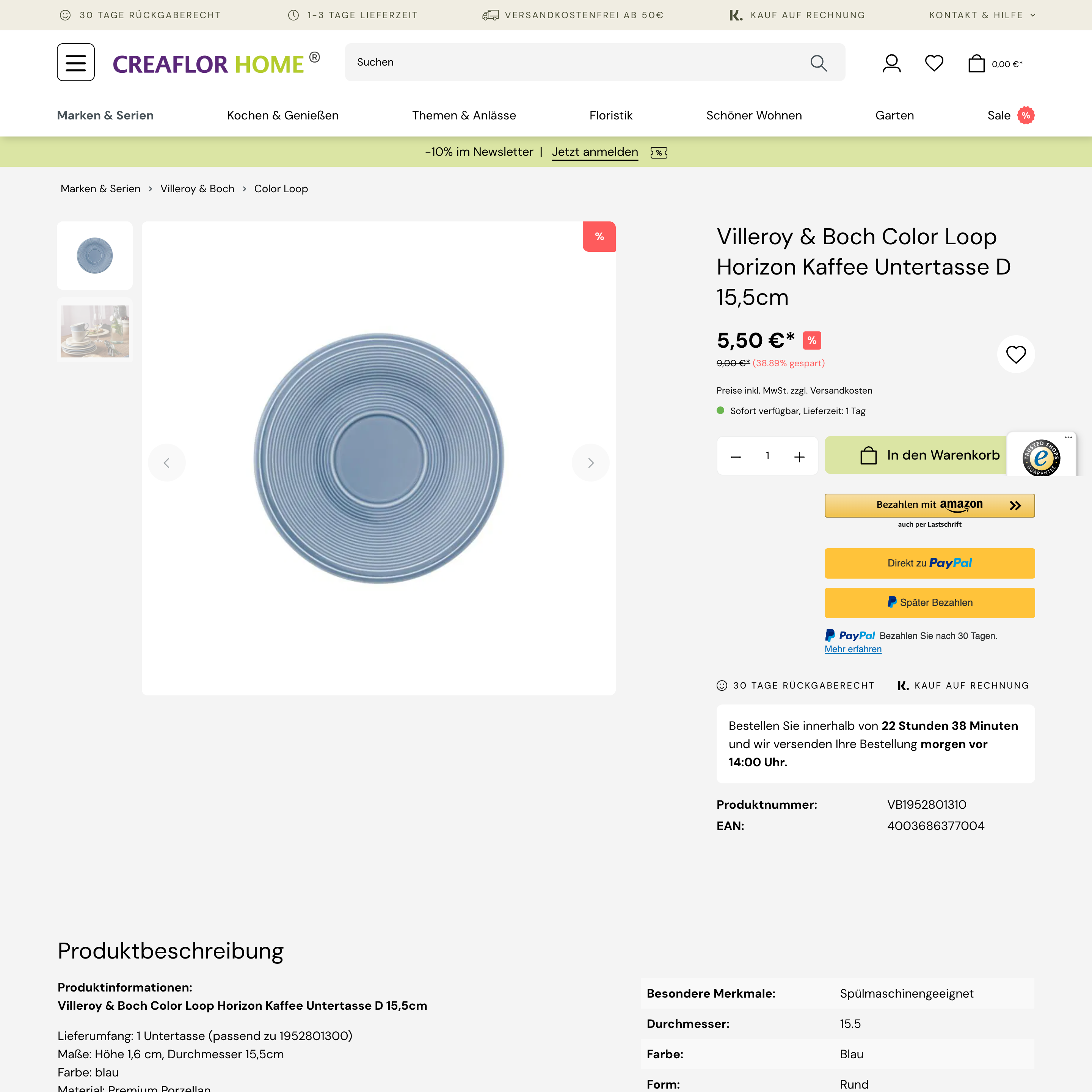 New product detail page created with Shopware 6