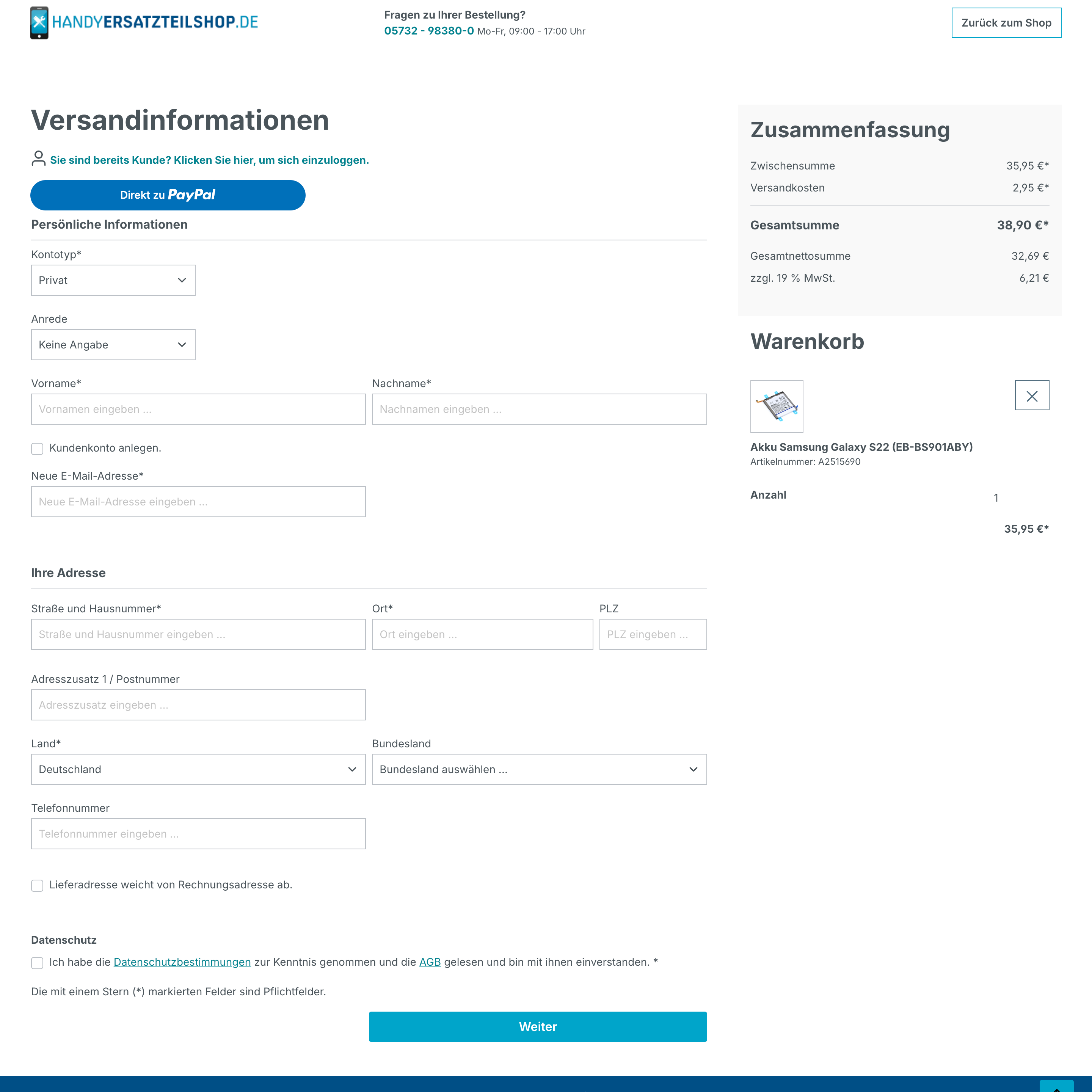 Before – checkout registration
