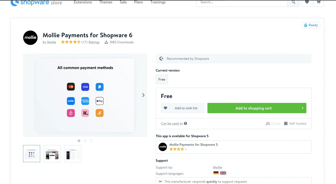 Das Mollie Plugin im Shopware Store