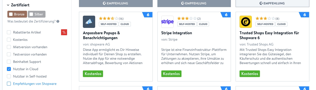 Häckchen auf "Nutzbar in Cloud", um die Apps zusehen