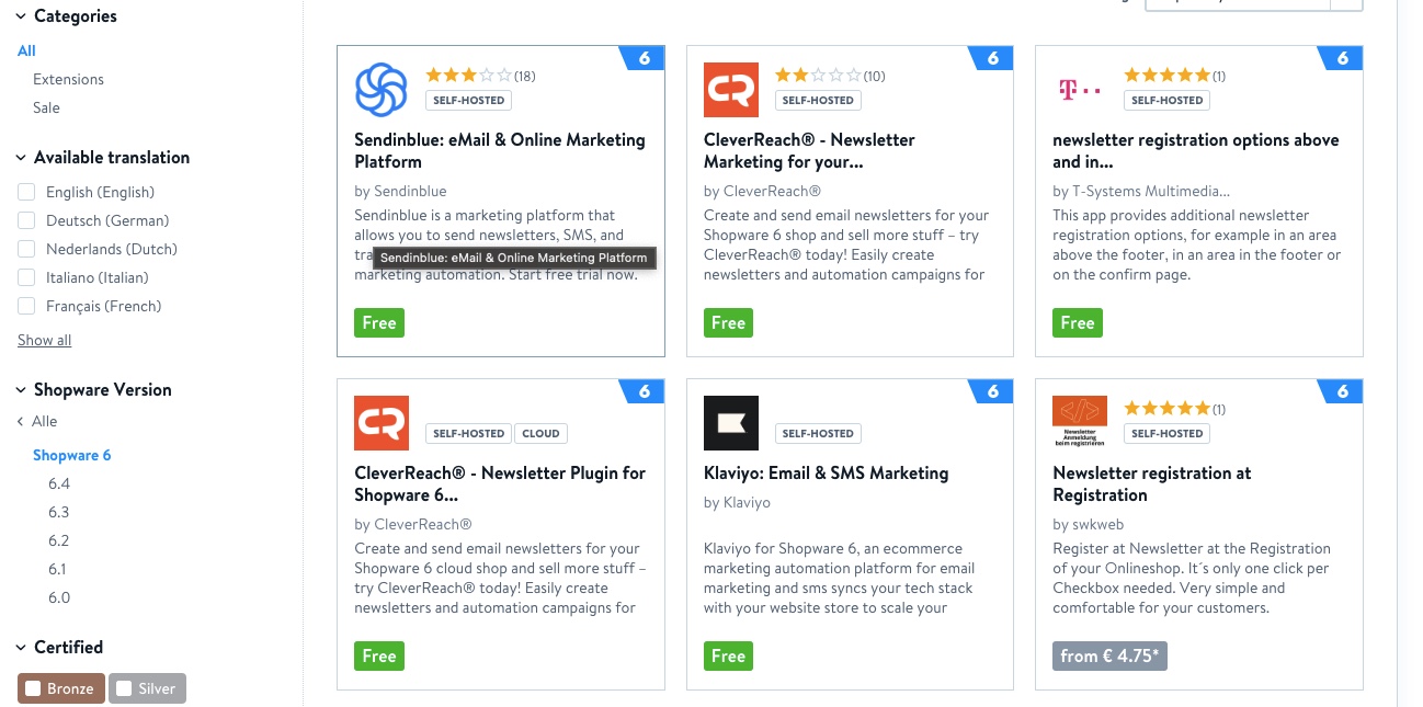 Some newsletter extensions for Shopware 6 sorted by popularity.
