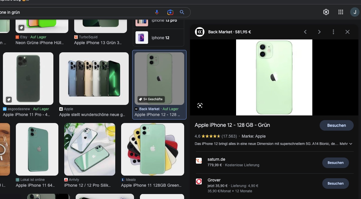 An example for the product search via Google images